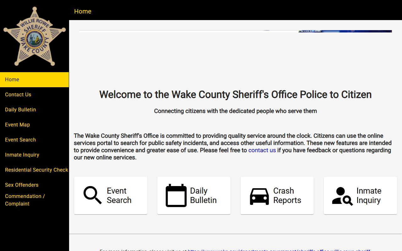 Wake County Sheriff Police to Citizen portal for Apex area public records