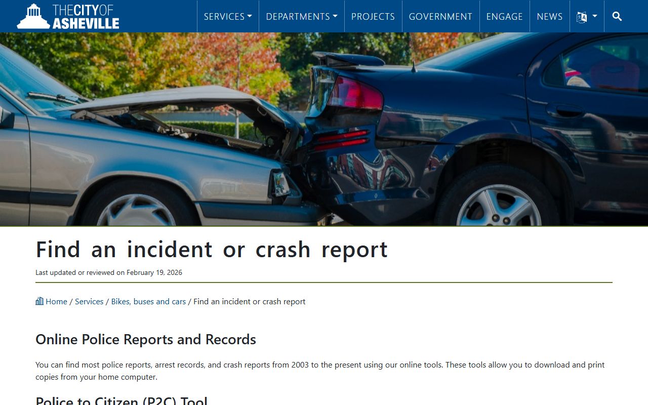 Asheville incident and crash report lookup tool for public records