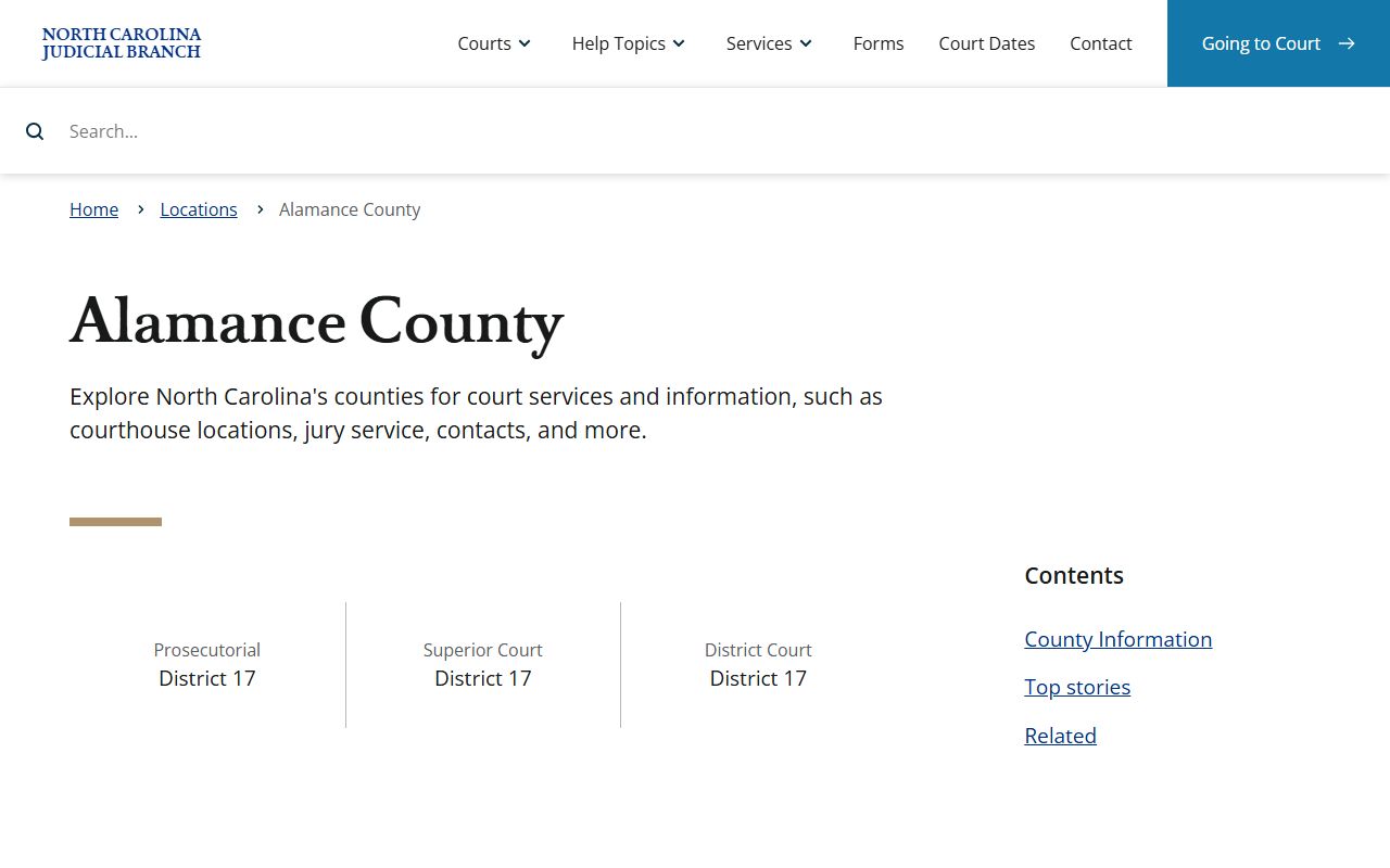Alamance County courts page on the NC Judicial Branch website for Burlington area records