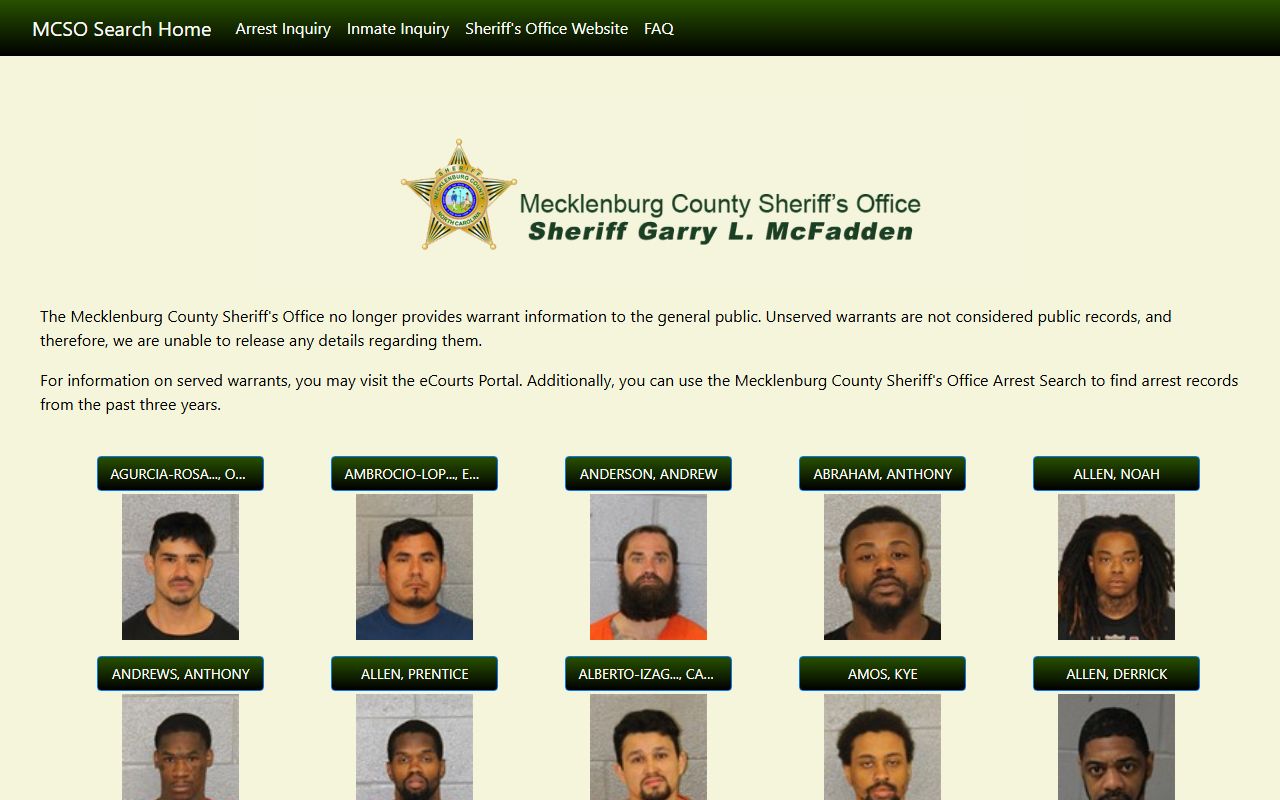 Cornelius people search Mecklenburg Sheriff office website