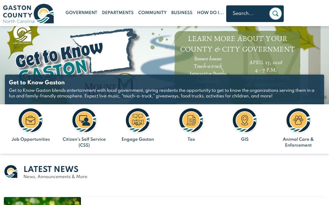 Gaston County government website for accessing Gastonia area public records