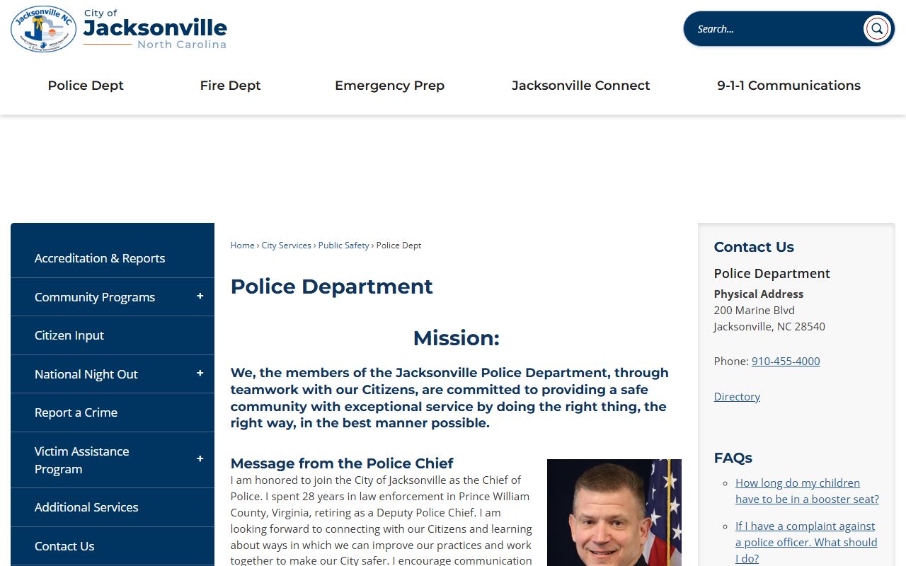 Jacksonville Police Department website for public records requests and services