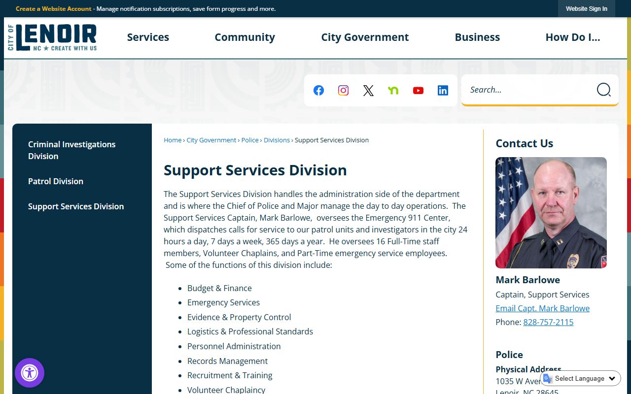 Lenoir people search Lenoir Police Department page