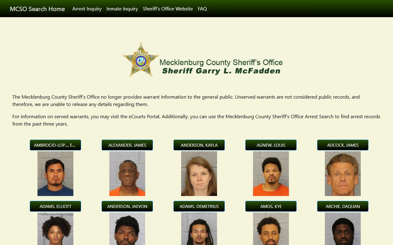 Matthews people search Mecklenburg Sheriff office portal