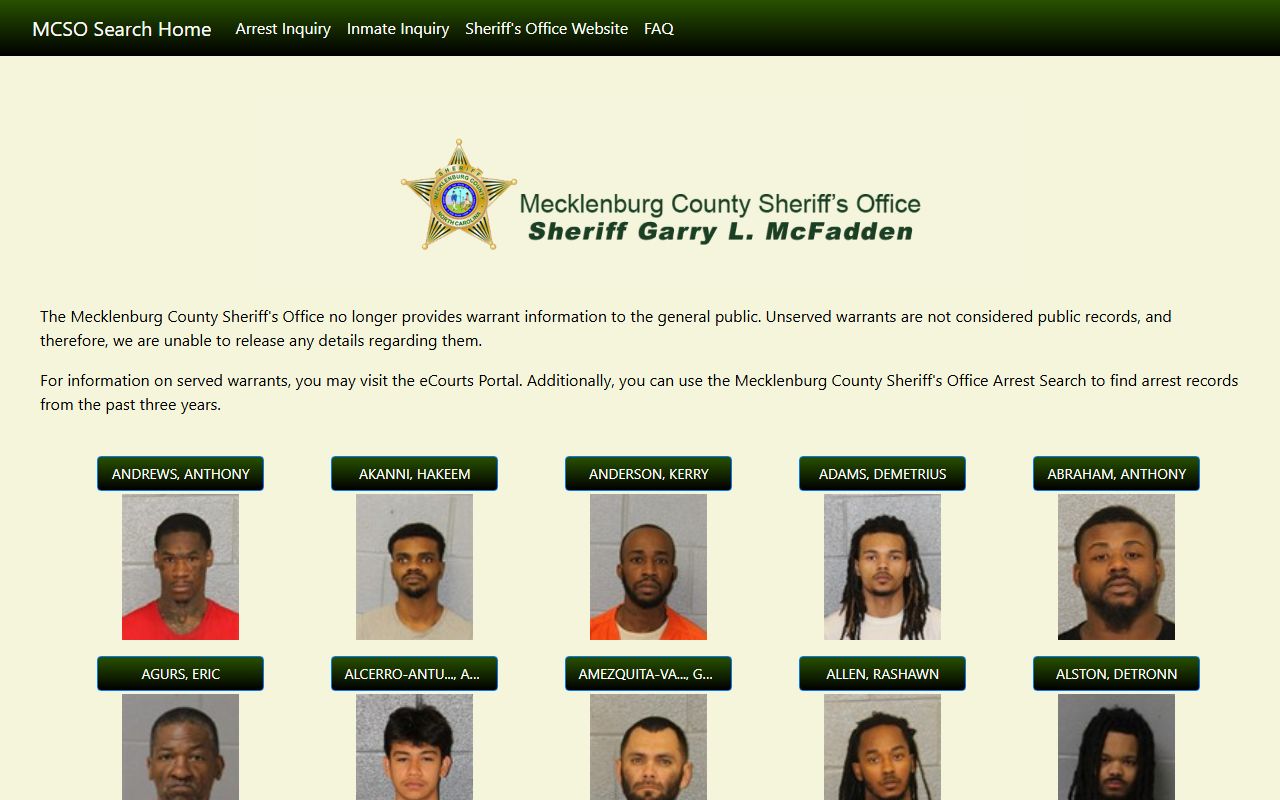Mint Hill people search Mecklenburg Sheriff office portal