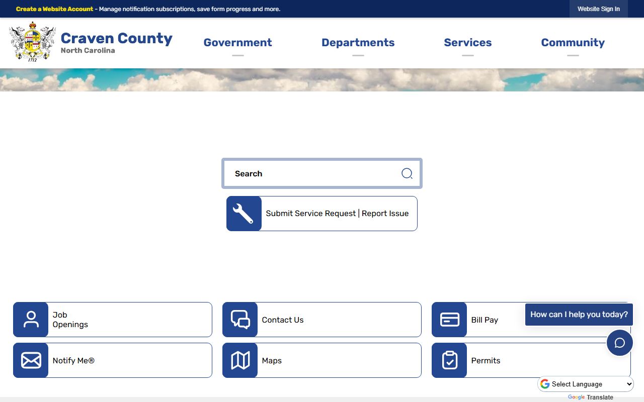 Craven County Government website for New Bern property records and people search