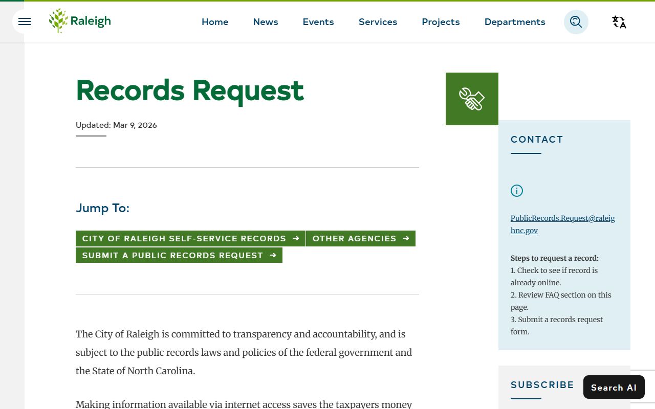 Raleigh people search city records request portal