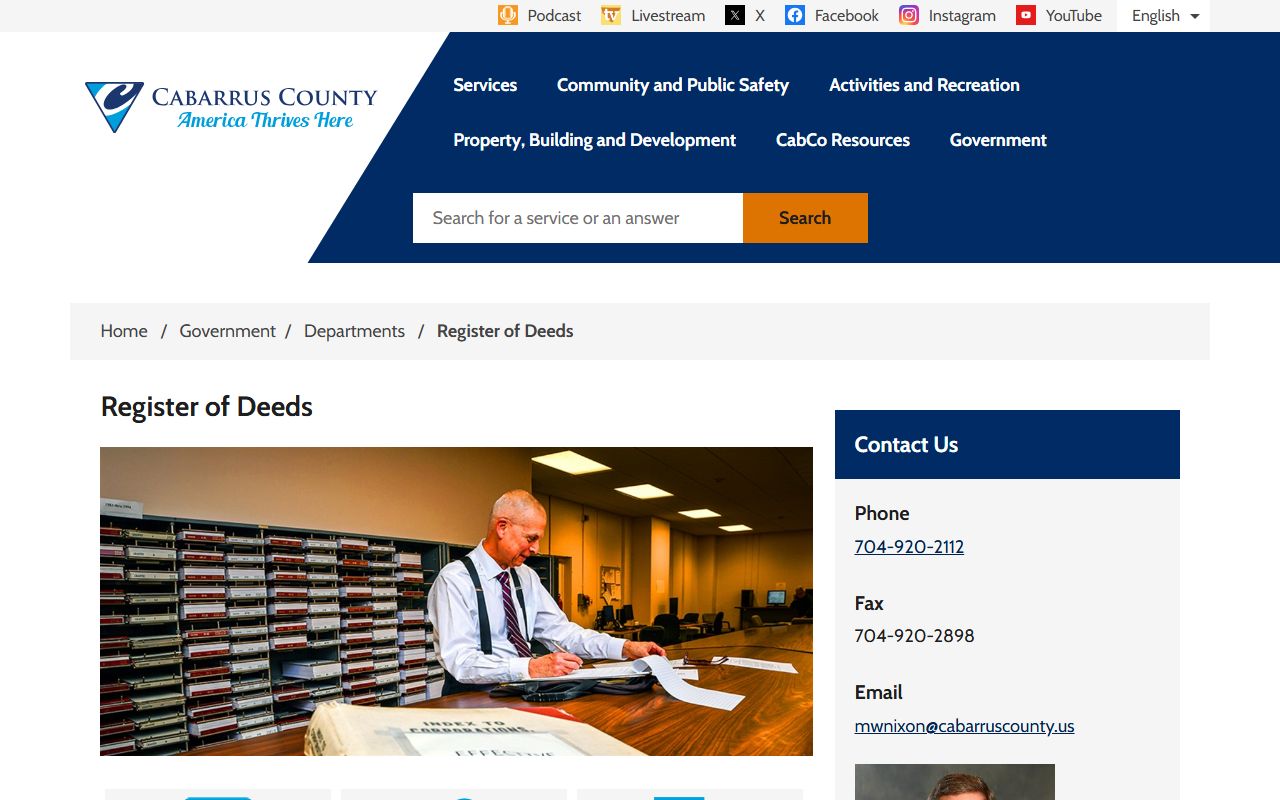 Cabarrus County Register of Deeds website for public records search