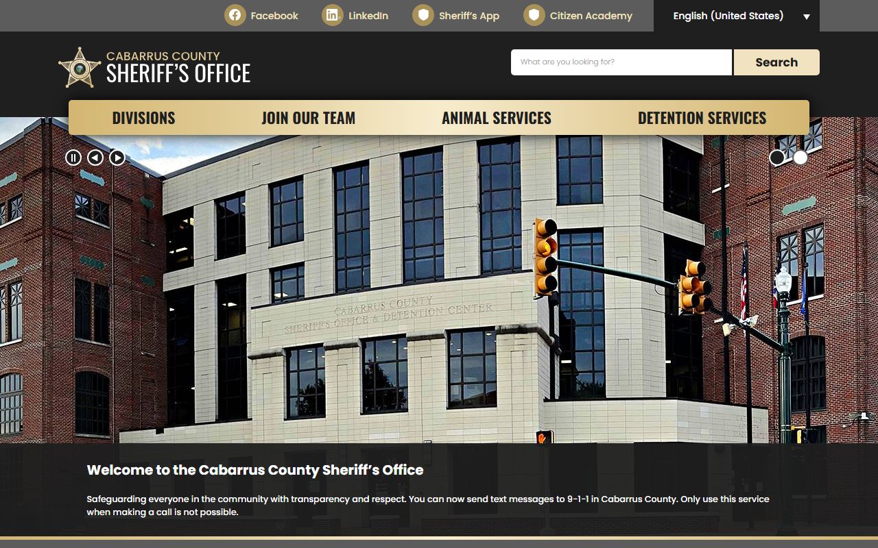 Cabarrus County Sheriff's Office website for arrest records and people search