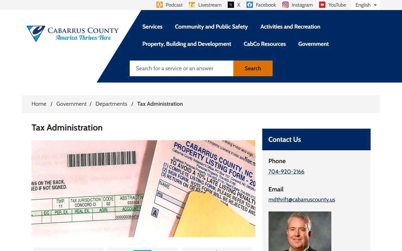 Cabarrus County Tax Administration website for property records and people search