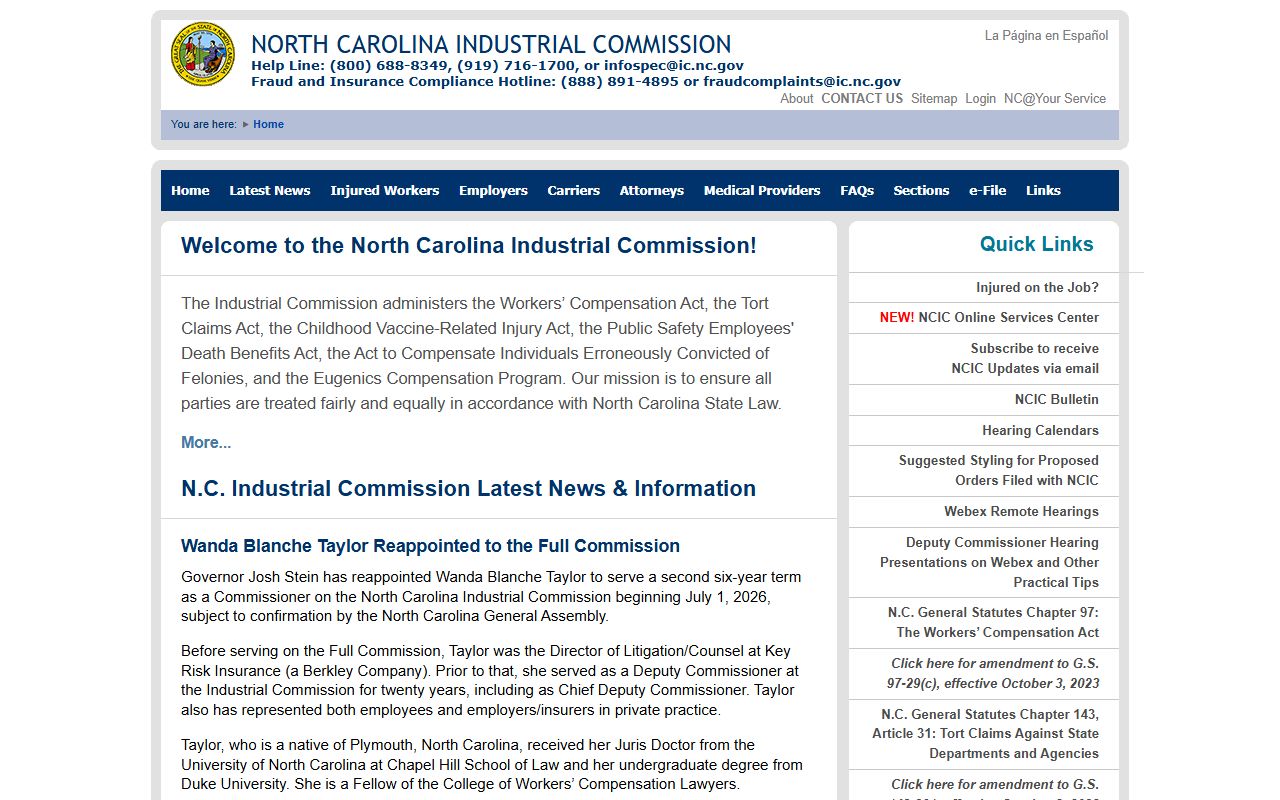 North Carolina Industrial Commission for people search claim records