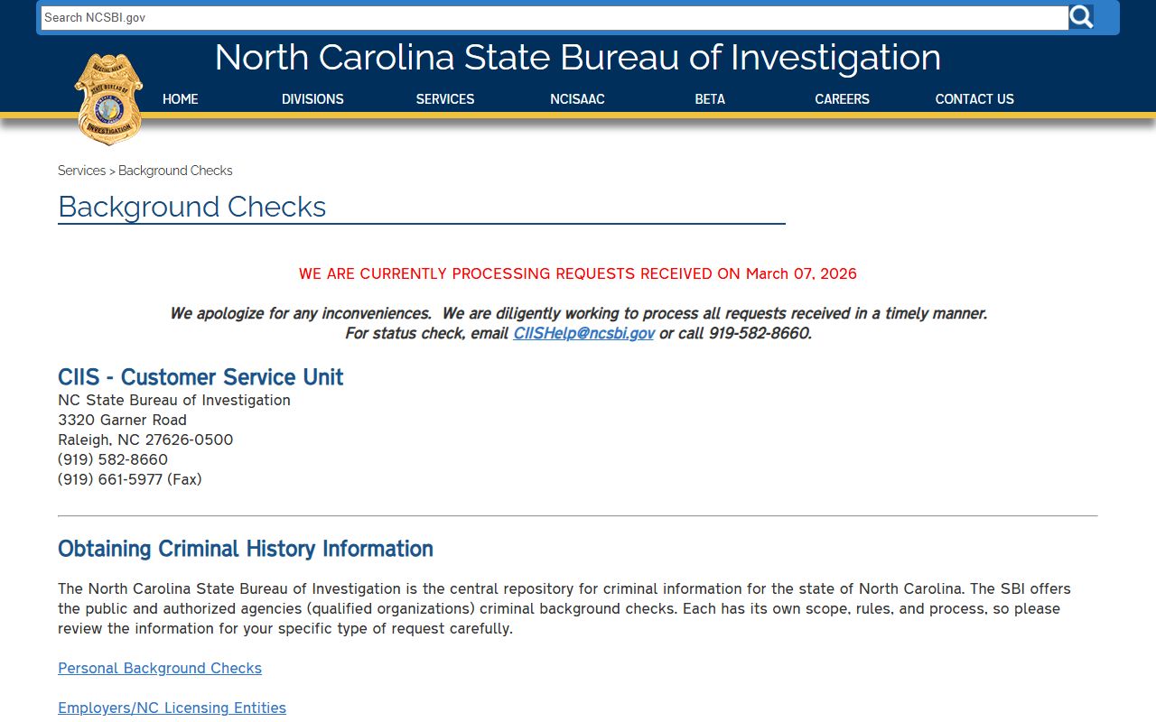 North Carolina NCSBI background check services for people search